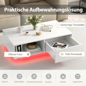 Costway  Τραπέζι σαλονιού με 20 χρώματα LED φώτα και τηλεχειριστήριο, Λευκό, 100 x 50 x 45 εκ. JV11839WH - Image 3