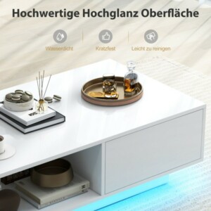 Costway  Τραπέζι σαλονιού με 20 χρώματα LED φώτα και τηλεχειριστήριο, Λευκό, 100 x 50 x 45 εκ. JV11839WH - Image 4