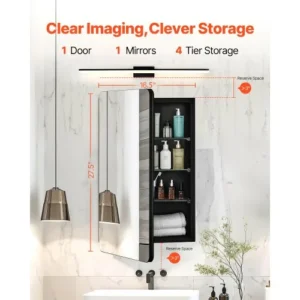 VEVOR Ντουλάπι Φαρμάκων 42x70 εκ. με Ρυθμιζόμενα Ράφια και Καθρέφτη JXYJJXJ16527RZTDFV0 - Image 2