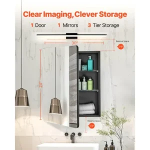 VEVOR Ντουλάπι Φαρμάκων 24" x 30" με Ρυθμιζόμενα Ράφια και Καθρέφτη JXYJJXJ2430IYDJW2V0 - Image 2