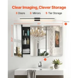 VEVOR Ντουλάπι Φαρμάκων 25.5" x 40" με Ρυθμιζόμενα Ράφια και Καθρέφτη JXYJJXJ25540X2HYLV0 - Image 2