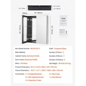 VEVOR Ντουλάπι Φαρμάκων 66x76cm με Ρυθμιζόμενα Ράφια και Καθρέφτη JXYJJXJ2630IPL2I7V0 - Image 6