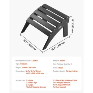 VEVOR Πτυσσόμενο Υποπόδιο Adirondack HDPE Μαύρο KZDADLDKTTBPJARZTV0 - Image 6