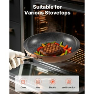 VEVOR Σετ Τηγανιών Αλουμινίου 3τμχ με Χειρολαβή - Γκρι Θερμασμένο LCGSJTTCTC81TK7PX001V0 - Image 5