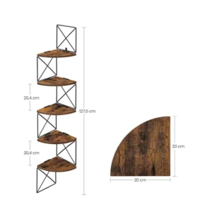 Γωνιακή Ξύλινη/Μεταλλική Ραφιέρα με 5 Ράφια 20 x 20 x 127.5 cm VASAGLE LLS851B01 - Image 6