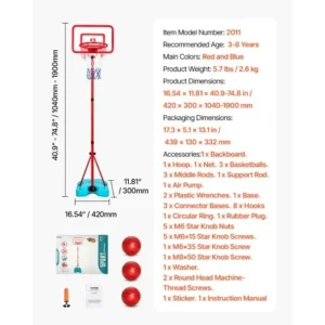 VEVOR Ρυθμιζόμενο Φορητό Παιδικό Μπασκετικό Τέρμα για Παιδιά LSLQJJS190CMOMNSUV0 - Image 6
