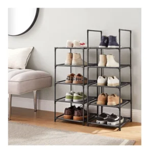 Μεταλλική Παπουτσοθήκη με 10 Υφασμάτινα Ράφια 33 x 33 x 173 cm Songmics LSR110B02 - Image 4