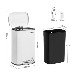 Μεταλλικός Κάδος Απορριμμάτων από Ατσάλι με Σύστημα Soft-Close 50 Lt Songmics LTB101W01 - Image 5