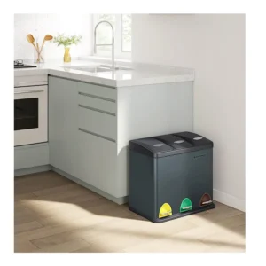 Μεταλλικός Τριπλός Κάδος Απορριμμάτων από Ανοξείδωτο Ατσάλι με 3 Πεντάλ 24 Lt Χρώματος Σκούρο Γκρι Songmics LTB24GS - Image 3
