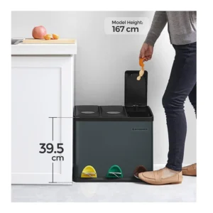 Μεταλλικός Τριπλός Κάδος Απορριμμάτων από Ανοξείδωτο Ατσάλι με 3 Πεντάλ 24 Lt Χρώματος Σκούρο Γκρι Songmics LTB24GS - Image 4