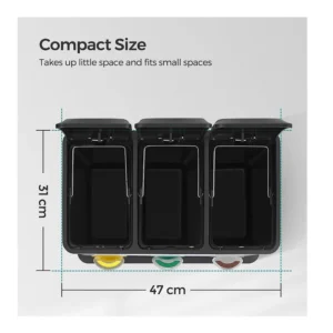 Μεταλλικός Τριπλός Κάδος Απορριμμάτων από Ανοξείδωτο Ατσάλι με 3 Πεντάλ 24 Lt Χρώματος Σκούρο Γκρι Songmics LTB24GS - Image 5