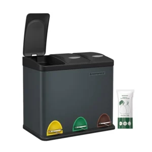 Μεταλλικός Τριπλός Κάδος Απορριμμάτων από Ανοξείδωτο Ατσάλι με 3 Πεντάλ 24 Lt Χρώματος Σκούρο Γκρι Songmics LTB24GS - Image 7