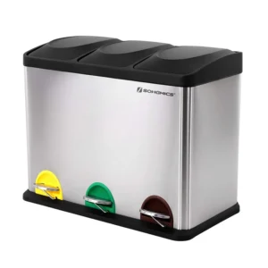 Μεταλλικός Τριπλός Κάδος Απορριμμάτων από Ανοξείδωτο Ατσάλι με 3 Πεντάλ 45 Lt Songmics LTB45L - Image 4