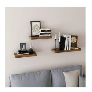 Επιτοίχιο Ξύλινο Ράφι 60 x 20 x 3.8 cm Χρώματος Καφέ VASAGLE LWS26BX - Image 3