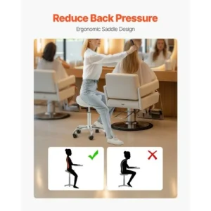 VEVOR Σκαμπό Σέλας με Ρόδες PU Δέρμα Ρυθμιζόμενο Ύψος Λευκό MADBSJSMADWKZES31V0 - Image 4