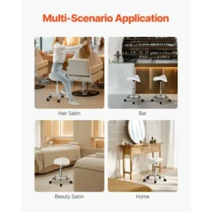 VEVOR Σκαμπό Σέλας με Ρόδες PU Δέρμα Ρυθμιζόμενο Ύψος Λευκό MADBSJSMADWKZES31V0 - Image 5