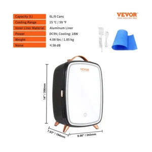 Mini Ηλεκτρικό Ψυγείο Καλλυντικών 6 Lt Ψύξης και Θέρμανσης με Καθρέπτη Μακιγιάζ Χρώματος Μαύρο VEVOR MNBXHSZJMBB6LMOFZV2 - Image 10