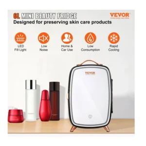 Mini Ηλεκτρικό Ψυγείο Καλλυντικών 6 Lt Ψύξης και Θέρμανσης με Καθρέπτη Μακιγιάζ Χρώματος Μαύρο VEVOR MNBXHSZJMBB6LMOFZV2 - Image 3