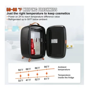 Mini Ηλεκτρικό Ψυγείο Καλλυντικών 6 Lt Ψύξης και Θέρμανσης με Καθρέπτη Μακιγιάζ Χρώματος Μαύρο VEVOR MNBXHSZJMBB6LMOFZV2 - Image 6