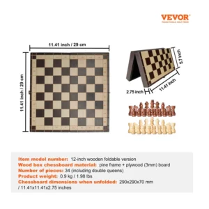 Μαγνητικό Ξύλινο Σκάκι με 34 Πιόνια 29 x 29 x 7 cm VEVOR MZGJXQ12YCSSTUH2IV0 - Image 8