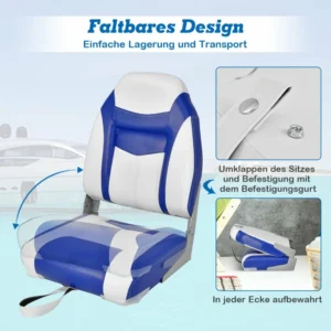 Costway  Πτυσσόμενο Κάθισμα Σκάφους με Εργονομική Πλάτη και Ανθεκτικό PVC Υλικό NP10522BL-2 - Image 3