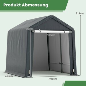 Costway Πολυλειτουργική Αποθήκη Εξωτερικού Χώρου με Μεταλλικό Σκελετό και Αδιάβροχο Κάλυμμα PE 198 x 182 x 212 cm Γκρι NP11956GR - Image 2