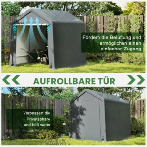 Costway Πολυλειτουργική Αποθήκη Εξωτερικού Χώρου με Μεταλλικό Σκελετό και Αδιάβροχο Κάλυμμα PE 198 x 182 x 212 cm Γκρι NP11956GR - Image 3