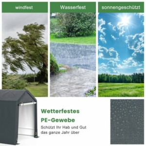 Costway Πολυλειτουργική Αποθήκη Εξωτερικού Χώρου με Μεταλλικό Σκελετό και Αδιάβροχο Κάλυμμα PE 198 x 182 x 212 cm Γκρι NP11956GR - Image 4