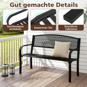 Costway Μαύρος Μεταλλικός Πάγκος Κήπου για 2 Άτομα με Μπράτσα, 128 x 60 x 86 cm NP12197BK - Image 3