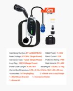 VEVOR Φορητός φορτιστής ηλεκτρικού οχήματος 7.4 kW, 32A, Τύπος 2, μονοφασικός με καλώδιο 6 μέτρων, βύσμα CEE, οθόνη LCD, ρυθμιζόμενος σταθμός φόρτισης, IP66. OGBXCDQPM76KD7HJH001V2 - Image 8