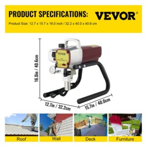 VEVOR Ηλεκτρικό Airless Sprayer Χρώματος 1500W με Ρυθμιζόμενη Πίεση 22Mpa και Σωλήνα 15m για Τοίχους & Οροφές/Ξύλο & Μέταλλο PTJ1500WGYWQPTJ01V2 - Image 6