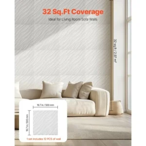 VEVOR Πάνελ Τοίχου 3D 12-Τεμαχίων 50x50cm PVC 32τ.π. Κυματιστό Ματ Λευκό PVC3DQBXDYSJMJDM0V0 - Image 4