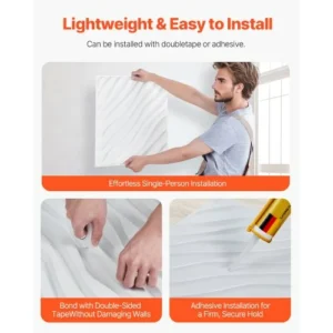 VEVOR Πάνελ Τοίχου 3D 12-Τεμαχίων 50x50cm PVC 32τ.π. Κυματιστό Ματ Λευκό PVC3DQBXDYSJMJDM0V0 - Image 5