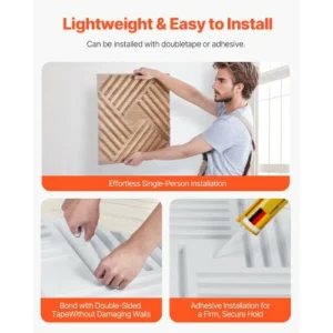 VEVOR 3D Πάνελ Τοίχου 12τμχ 50x50εκ PVC 3τ.μ. Κάλυψη Ανοιχτό Ξύλο PVC3DQBXDYSJPJ7GEV0 - Image 5