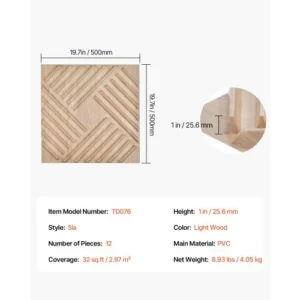 VEVOR 3D Πάνελ Τοίχου 12τμχ 50x50εκ PVC 3τ.μ. Κάλυψη Ανοιχτό Ξύλο PVC3DQBXDYSJPJ7GEV0 - Image 6