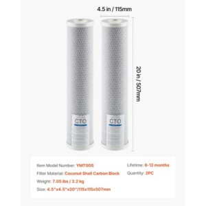 VEVOR Ανταλλακτικό Φίλτρο Νερού Ολόκληρου Σπιτιού 4.5"x20" CTO Άνθρακα (Συσκευασία 2 τεμαχίων) QWSGLQLXCTOGKCMIB001V0 - Image 6