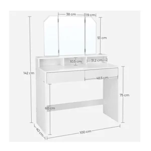 Ξύλινο Μπουντουάρ με Πτυσσόμενο Καθρέπτη 100 x 40 x 142 cm VASAGLE RDT115W01 - Image 6