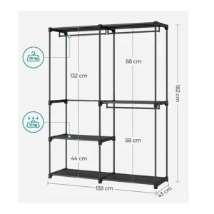 Μεταλλική Ανοιχτή Ντουλάπα με 3 Ράφια και 3 Ράγες 138 x 43 x 182 cm Songmics RYG025B02 - Image 4