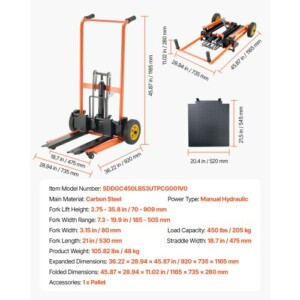 VEVOR Ανυψωτικός Χειροκίνητος Στοίβακας 450 lbs Καρότσι-Παλαντέζα 35.8 ιντσών SDDGC450LBS3UTPCG001V0 - Image 6