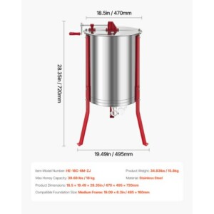 VEVOR Εξαγωγέας Μελιού Χειροκίνητος με 6 Πλαίσια από Ανοξείδωτο Ατσάλι SDYMJJPBXG183C2ZX001V0 - Image 6