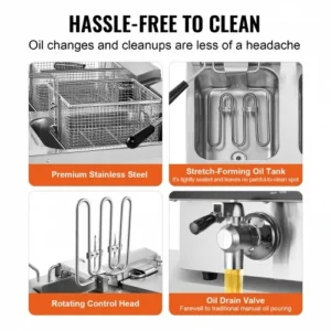 VEVOR Επαγγελματική Ηλεκτρική Φριτέζα Πάγκου 3000W Διπλή Δεξαμενή 2x9Qt/8.5L SGDZGYTGK0004OIJ9V2 - Image 4