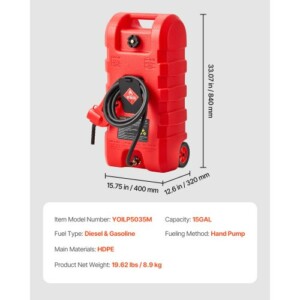 VEVOR Φορητό Δοχείο Καυσίμου 15 Γαλονιών με Αντλία Χειρός και Βαρύτητας SLJYCSYBCYQYL4CHV001V0 - Image 6