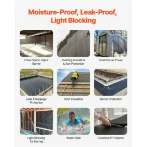 VEVOR Ρολό Πλαστικού Φύλλου 10Mil 10 x 100 FT Βαρέως Τύπου Πολυαιθυλένιο Μαύρο SLM10FT100FT8M2U2V0 - Image 3