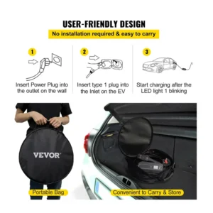 Φορητός Επιτοίχιος Φορτιστής Ηλεκτρικού Αυτοκινήτου EV Type 2 3 kW 13A VEVOR SX23KW10M220V15KGV2 - Image 8