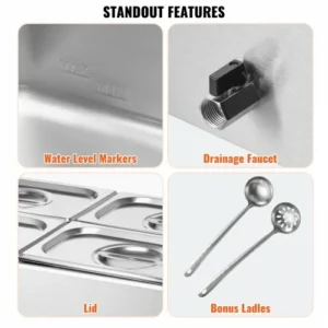 Ηλεκτρικός Θερμαντήρας Φαγητού VEVOR 4 Δοχείων 15L για Μπουφέ  SYSPBWQPTK41MK1TQV2 - Image 5