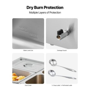 VEVOR Μπεν Μαρί 4 Θέσεων 1500W Επιτραπέζιο Ζέσταμα Τροφίμων με Καπάκι SYSPBWQPTK41SB7R9002V2 - Image 5