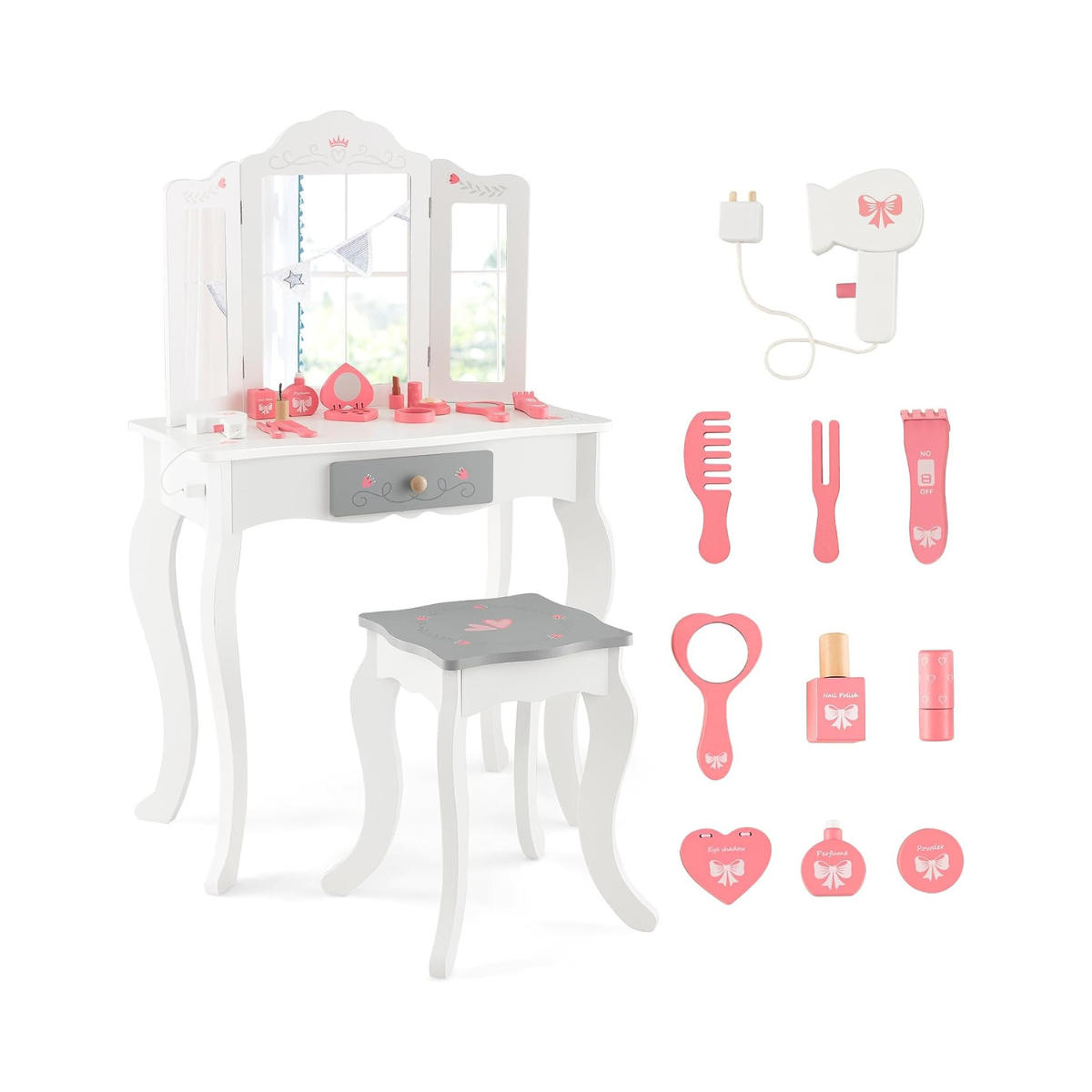 Costway Σετ Τουαλέτας Μακιγιάζ 2-σε-1 για Παιδιά με Αξεσουάρ και Αποσπώμενο Καθρέφτη TM10043WH Costway Σετ Τουαλέτας Μακιγιάζ 2-σε-1 για Παιδιά με Αξεσουάρ και Αποσπώμενο Καθρέφτη TM10043WH