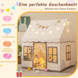 Costway Παιδική Σκηνή Μεγάλη Παιχνιδόσκηνη με Αστέρια 121 x 101 x 137 cm Ανοιχτό Καφέ TP10088CF - Image 3