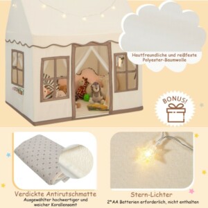 Costway Παιδική Σκηνή Μεγάλη Παιχνιδόσκηνη με Αστέρια 121 x 101 x 137 cm Ανοιχτό Καφέ TP10088CF - Image 4