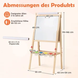 Costway Παιδική Καβαλέτο 3-σε-1 με Διπλής Όψης Μαγνητικό Πίνακα και Ρολό Χαρτιού για Δημιουργικές Δραστηριότητες TP10262NA - Image 2